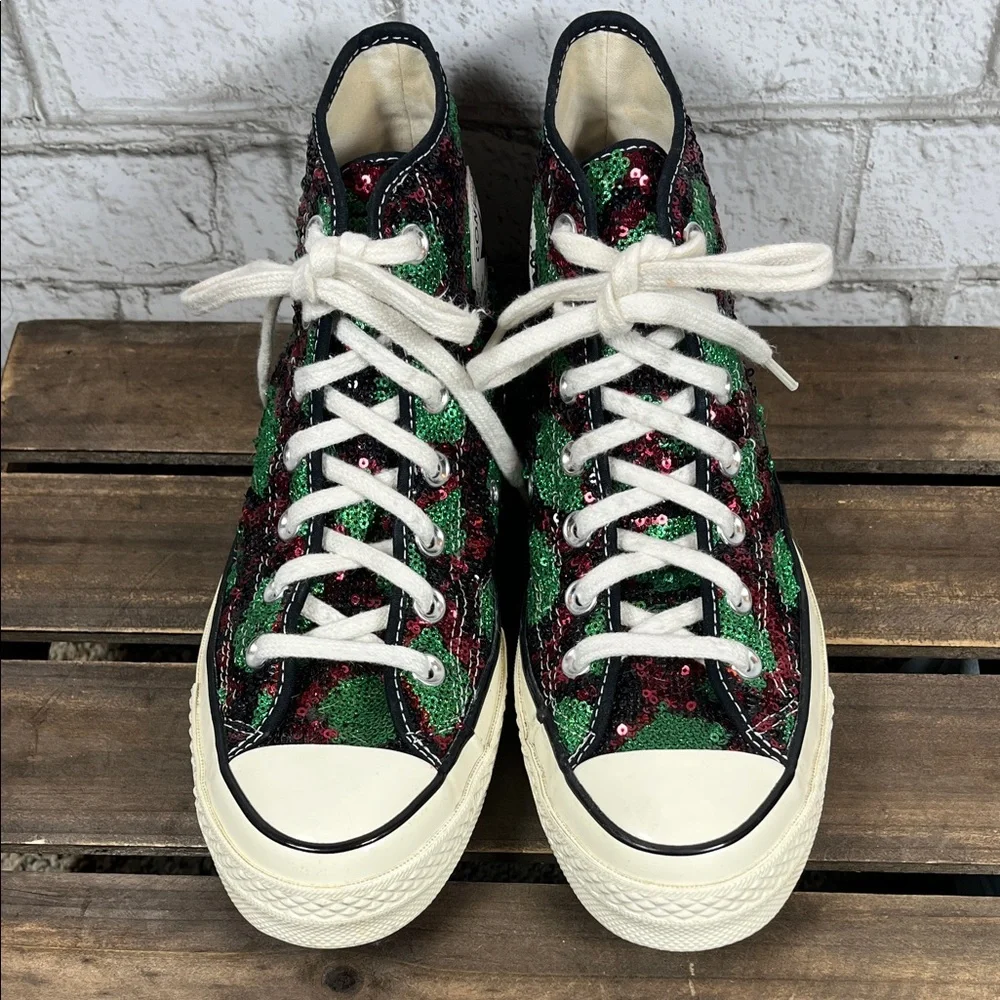Converse All Star 70 hi snake pattern w/Red & Green Sequins Sneakers M 5.5 W 7.5 - Picture 4 of 10